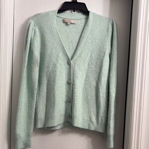 LOFT Green Cardigan Sweater V-Neck Knit
